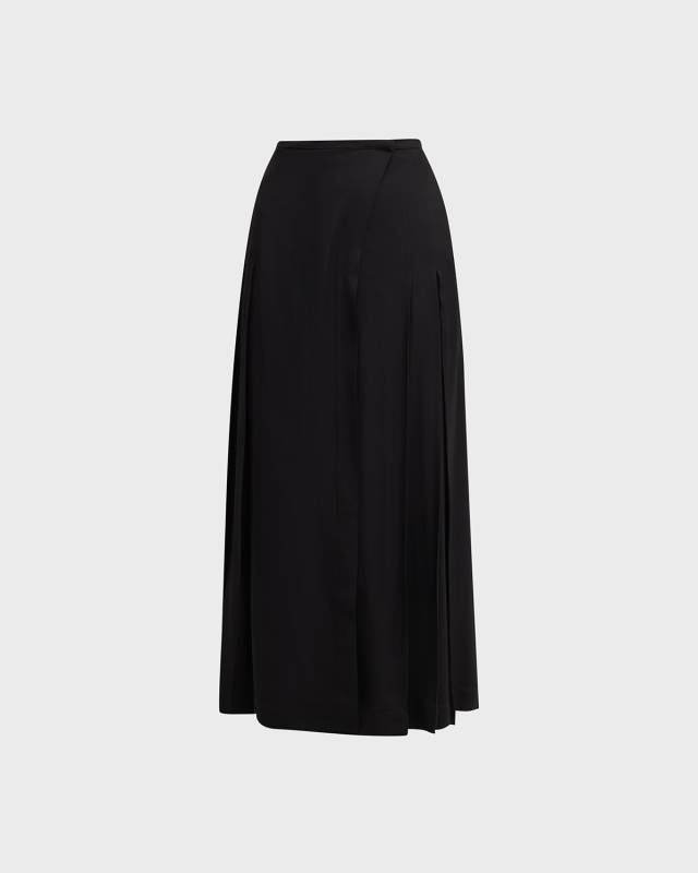 Pleated Wrap Maxi Skirt